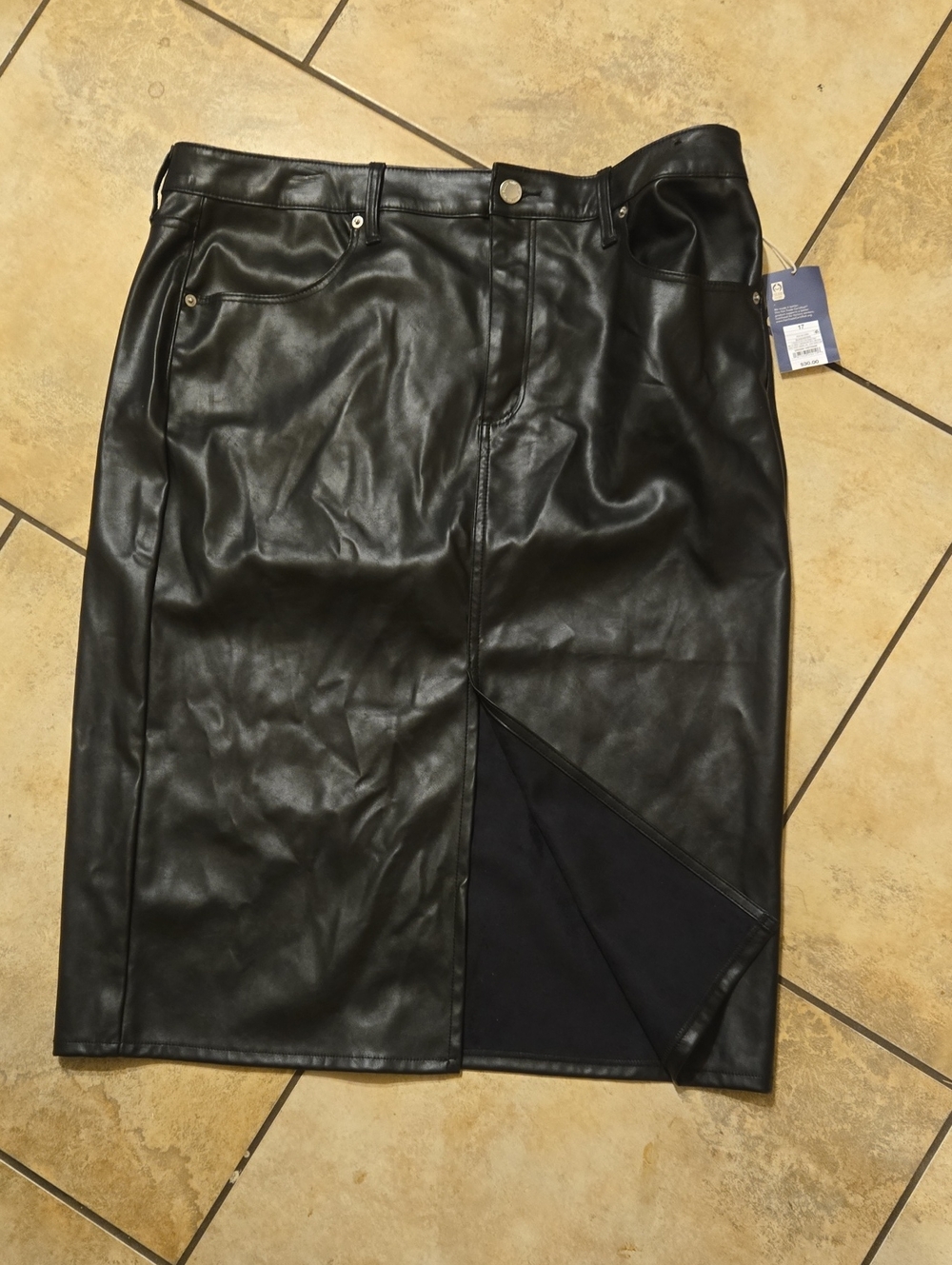 Universal Thread Black Faux Leather Pencil Skirt with Front Slit